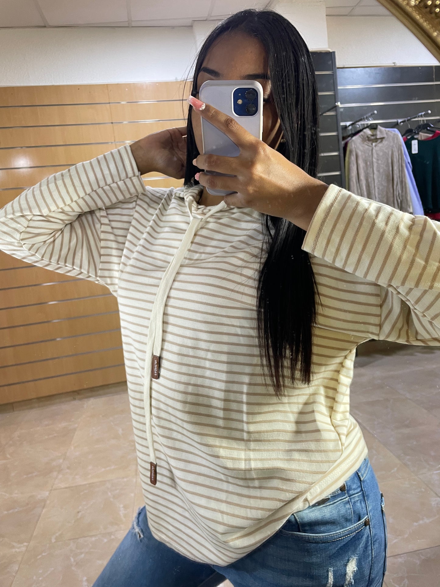 Sudadera rayas camel