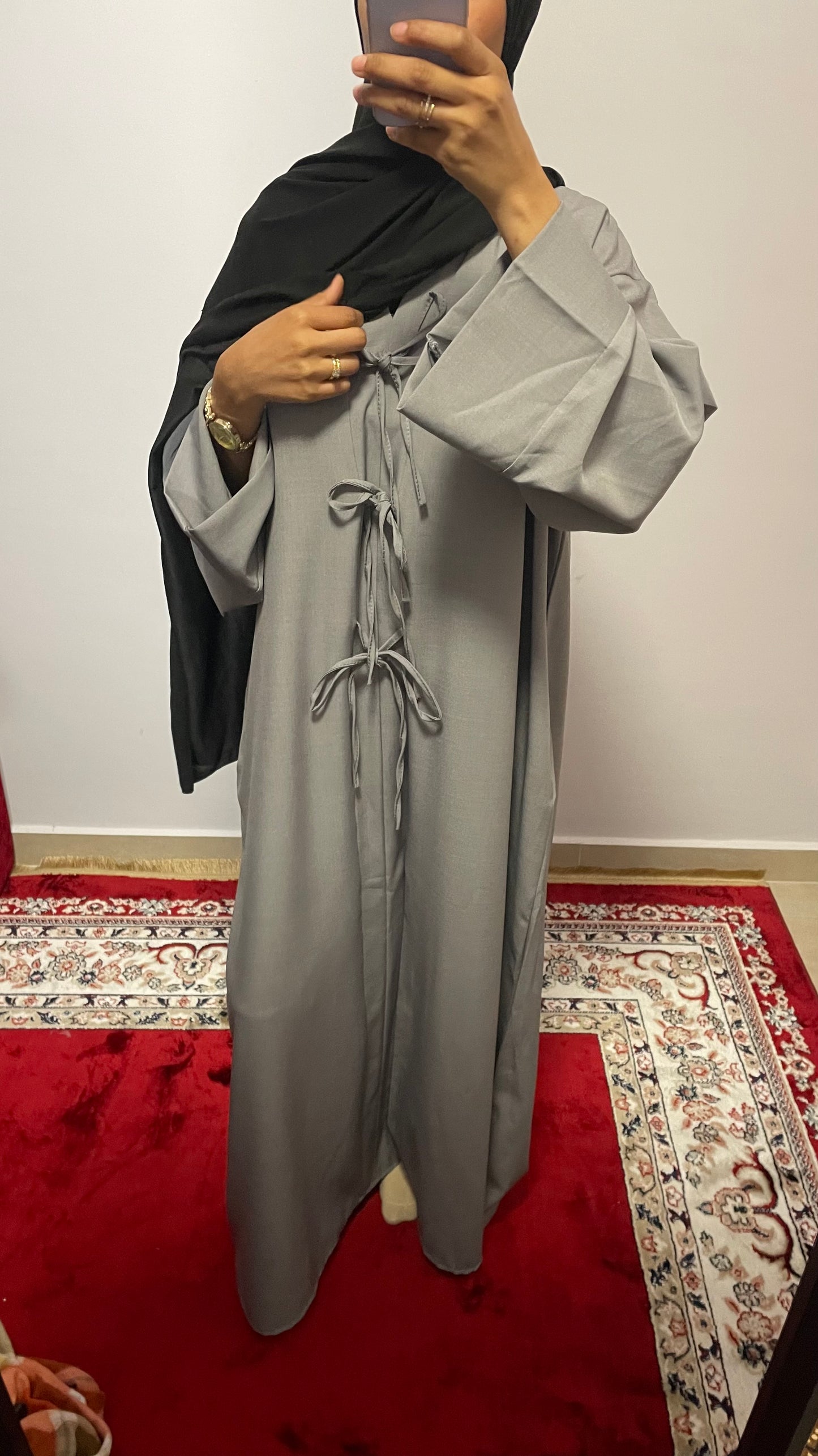 Abaya lazos gris