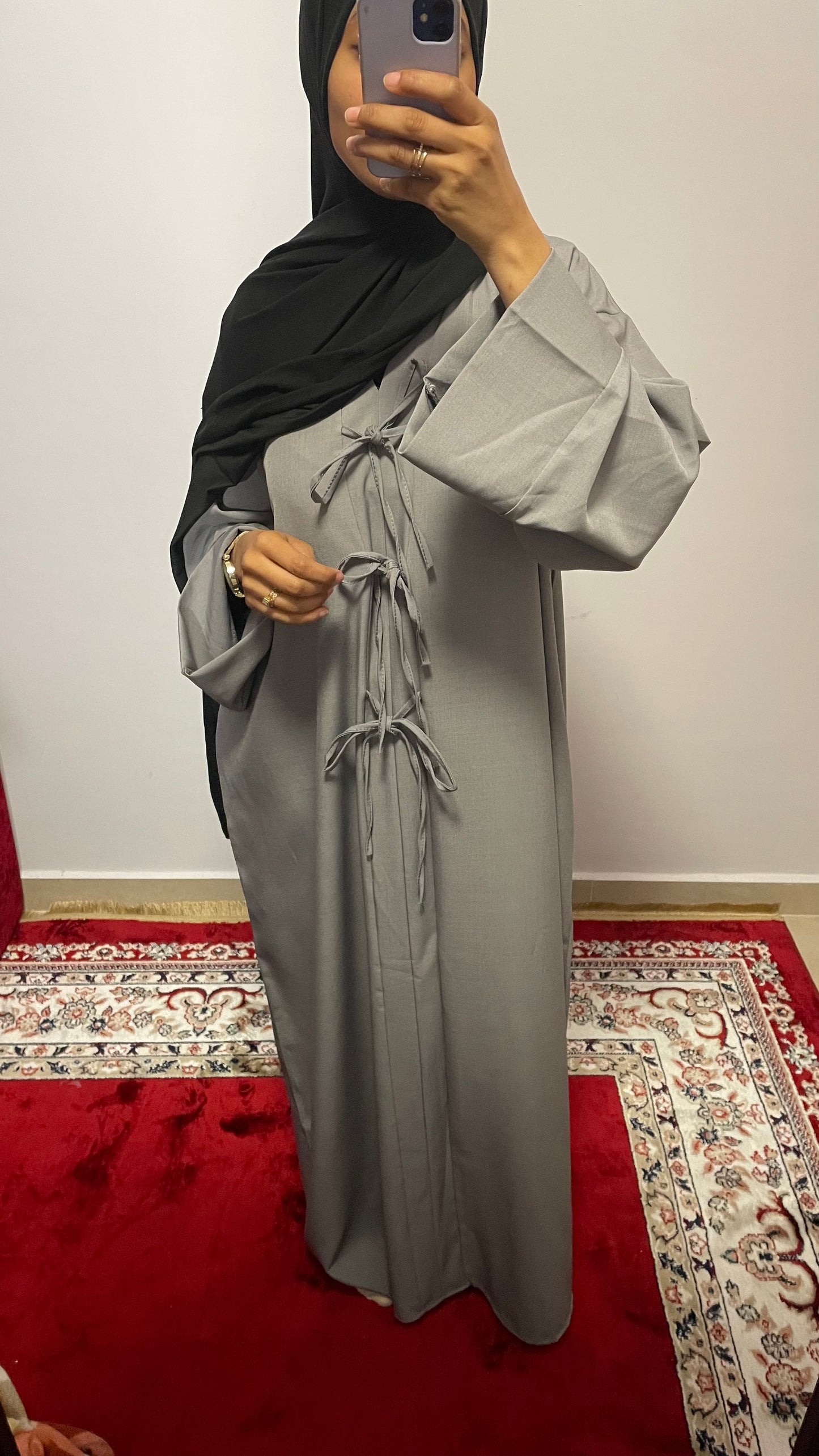 Abaya lazos gris